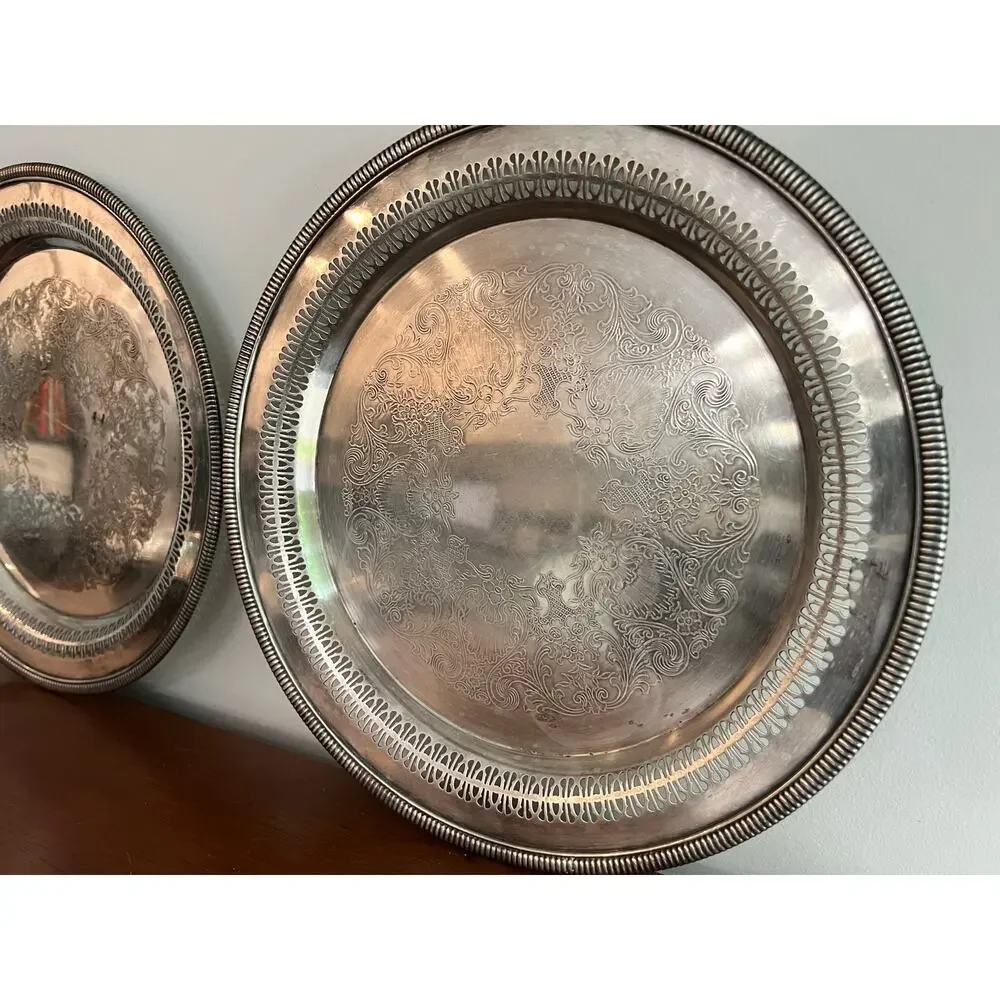 Two Vintage William Rogers Silverplate Tray Pattern 4271P 12 inch Serving Tray